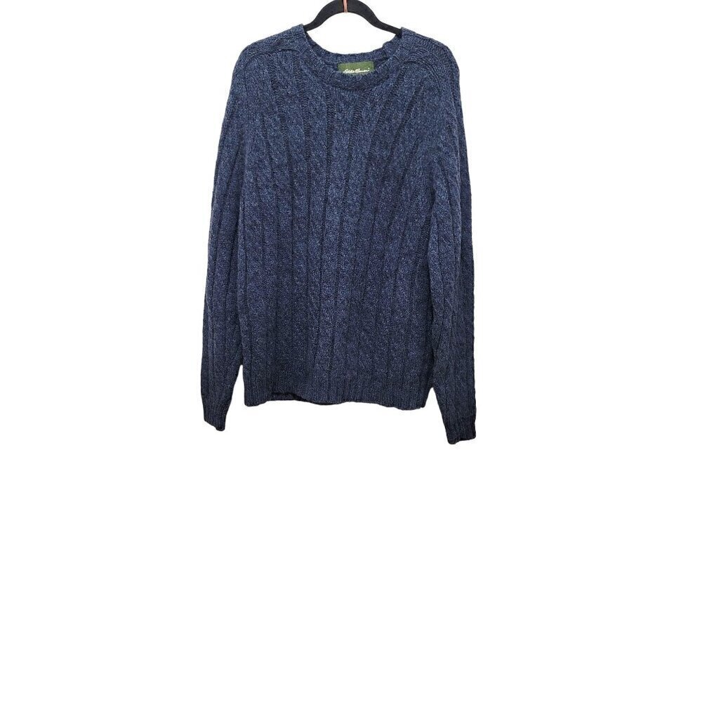 Eddie Bauer Heritage Sweater Mens L Blue Wool Cable Knit Crewneck Pullover‎